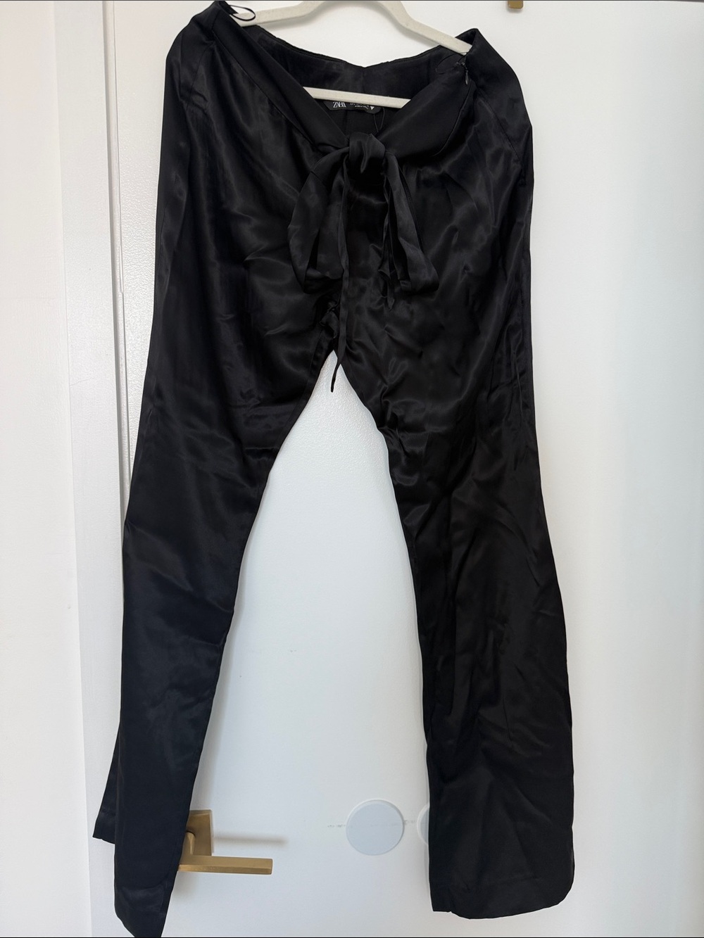 Zara Black Satin  Wide-Leg Pants
